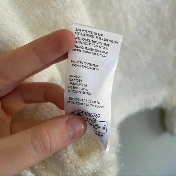 NWT Anthropologie Sweater Tie Back White Fuzzy Sparkle Shimmer Long Sleeve XL - Picture 8 of 11